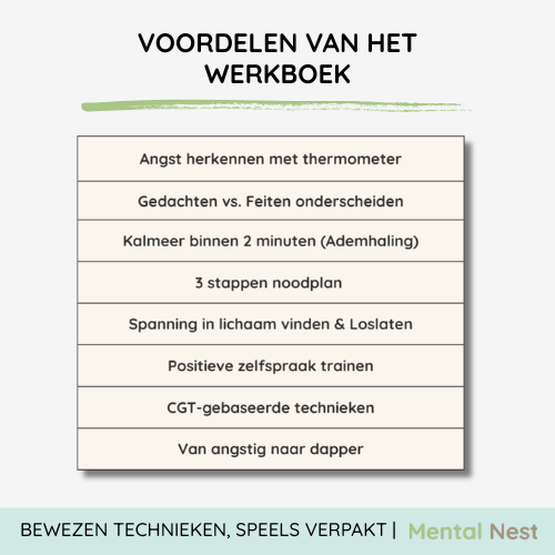Werkbladen uit Werkboek: Van Angst naar Zelfvertrouwen (6-11 jaar) + oudergids – Mental Nest