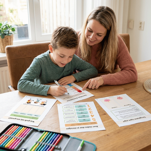 Voorbeeldpagina's uit Werkboek: Van Angst naar Zelfvertrouwen (6-11 jaar) + oudergids – Mental Nest