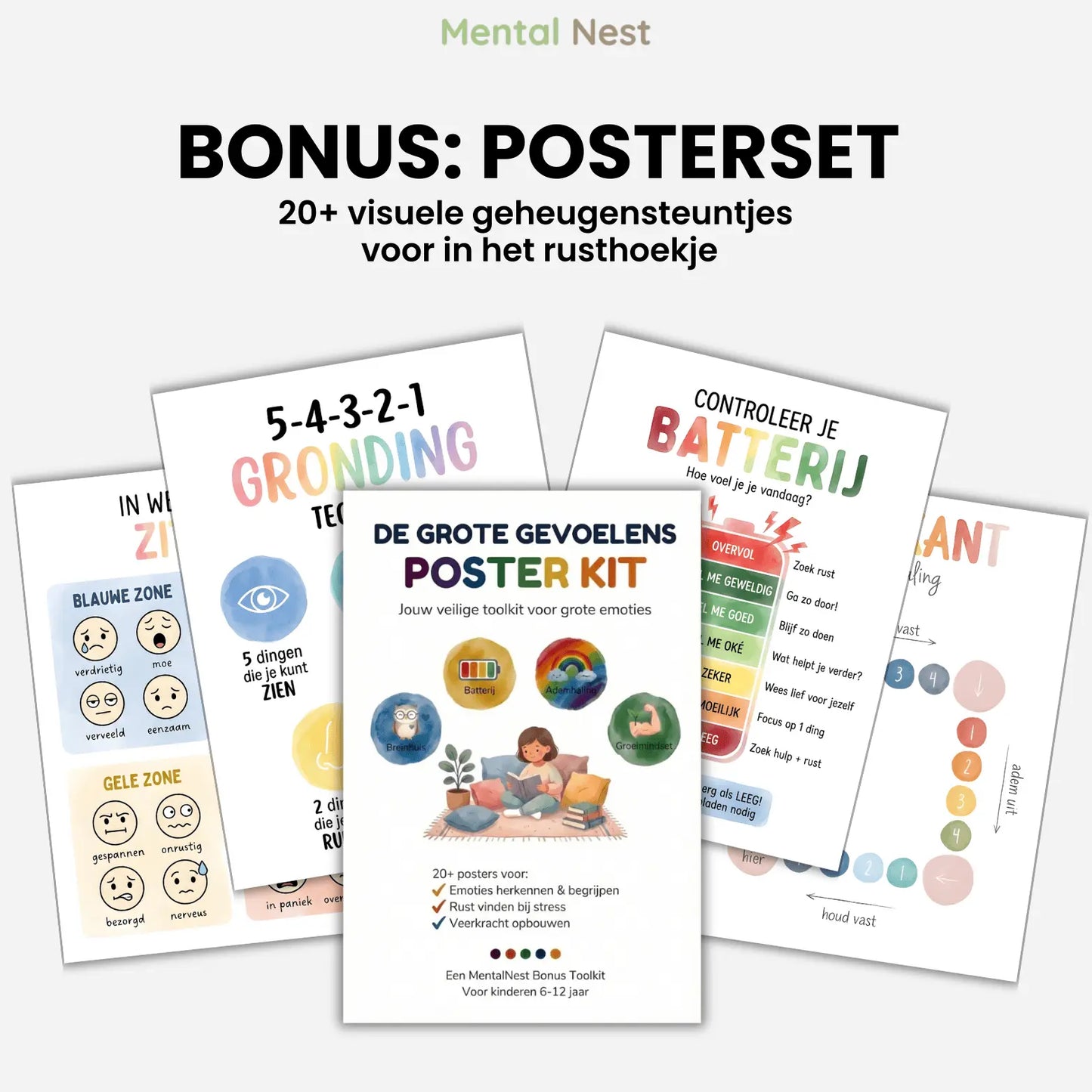 grote gevoelens poster set met 20 interactieve posters die visueel en geheigensteintje geven in de rusthoek