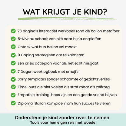 overzicht van de inhoud van het werkboek 'Omgaan met Woede' voor kinderen