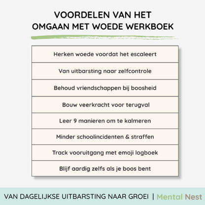 voordelen van het werkboek 'Omgaan met Woede' voor kinderen, inclusief de positieve effecten op boosheid en coping