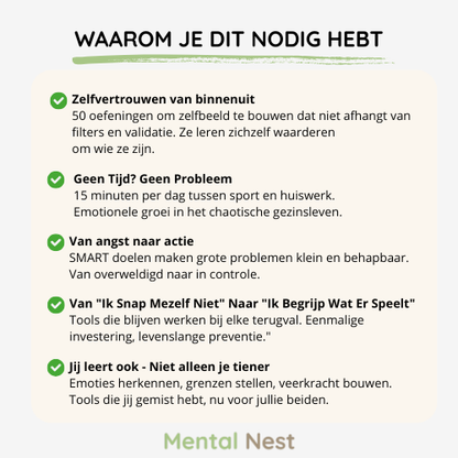 Uitleg waarom het Mentaal Sterk Werkboek belangrijk is voor tieners en ouders