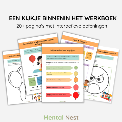 details van het werkboek 'Omgaan met Woede' voor kinderen, inclusief het aantal pagina's en de oefeningen