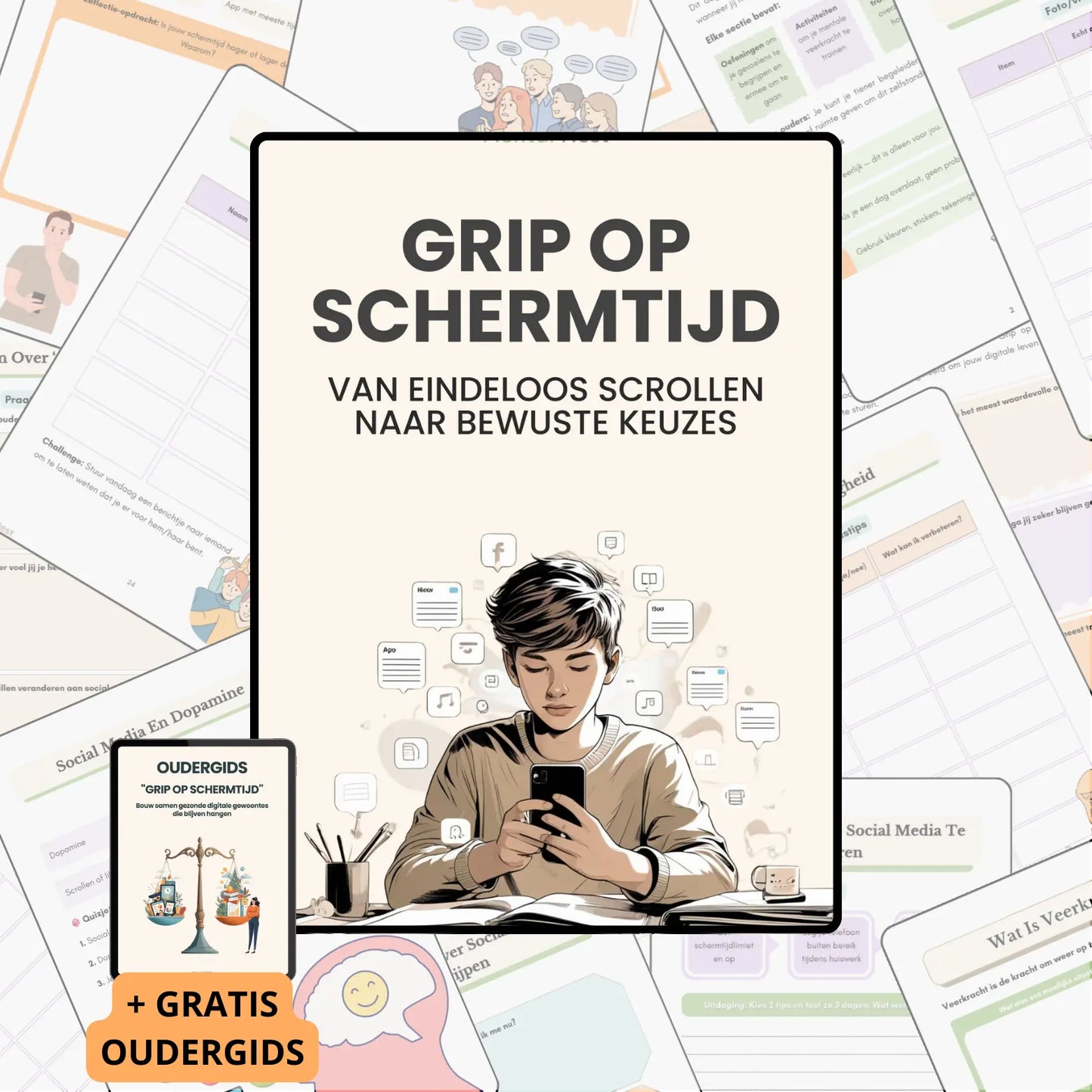 Mental Nest Werkboek Grip op Schermtijd pakket voor tieners 12-18 jaar met gratis oudergids.
